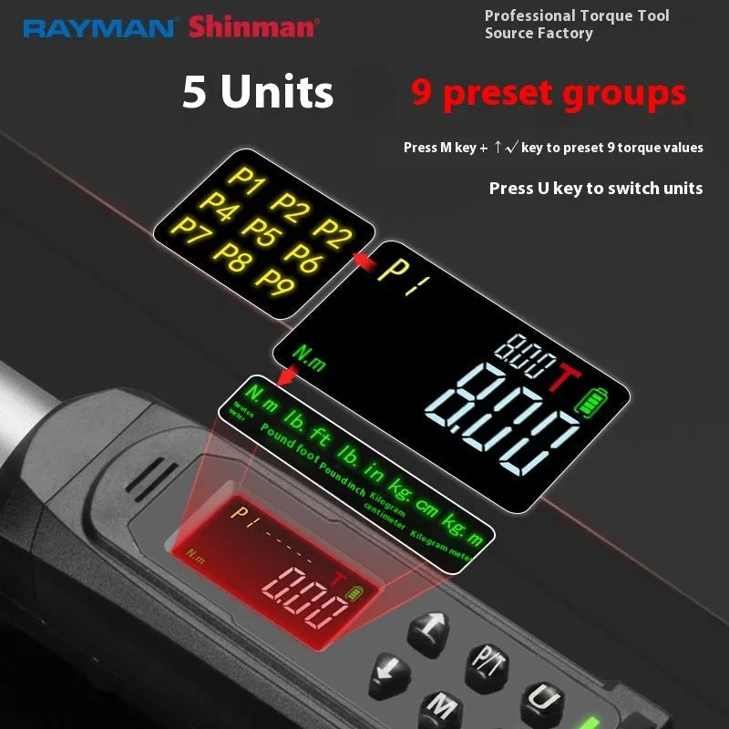 Digital display torque wrench with chrome-vanadium steel construction and electroplated finish