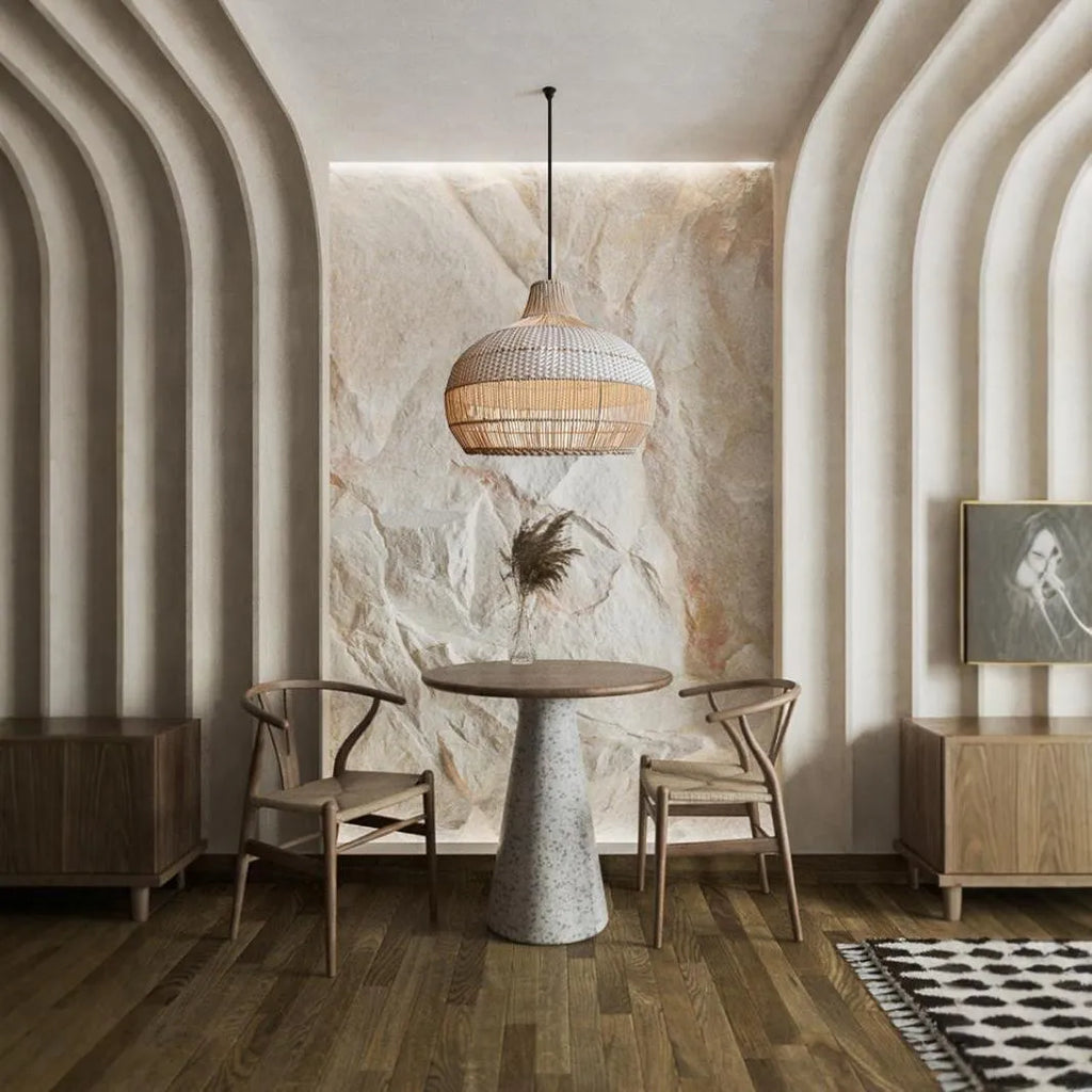 Rattan living room chandelier with pastoral southeast asian style and 60cm diameter.