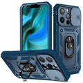 Magnetic iPhone case with extended sliding bracket showing grey green and pink two-tone colour combination