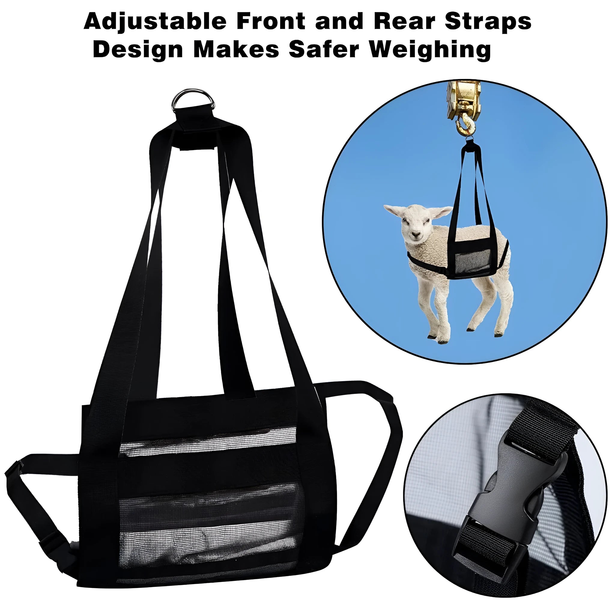 Black nylon calf sling for weighing large dogs and small livestock animals