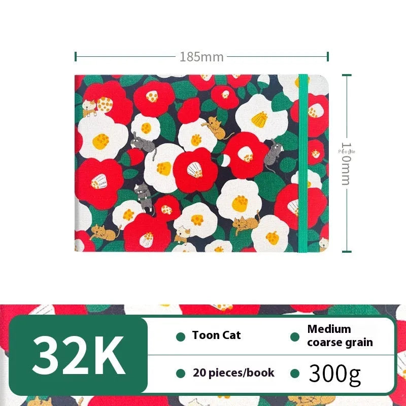 Feiluniao handmade fabric watercolour sketchbook with decorative cover, shown at 185mm length.