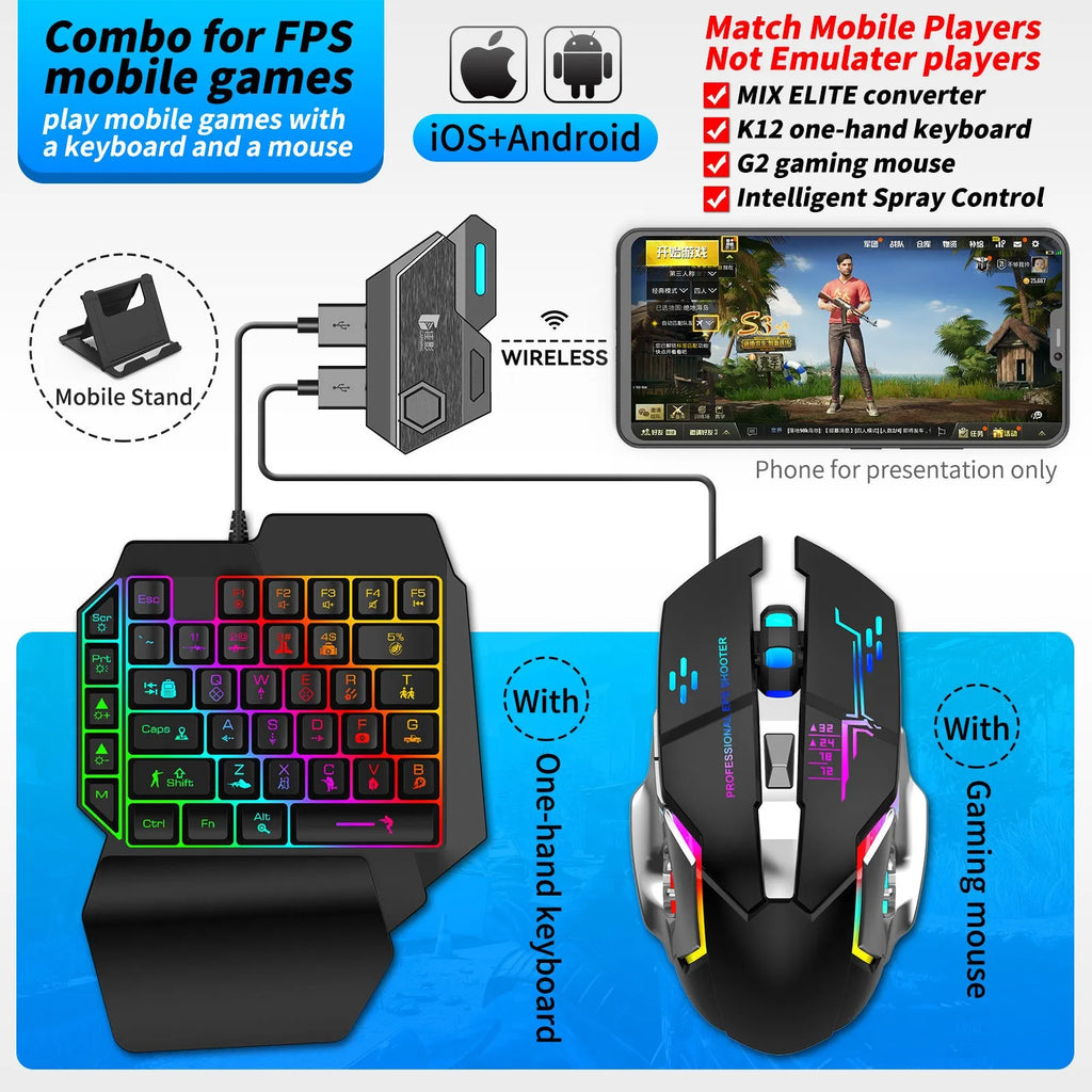 Gamwing Jiaying MIX series USB keyboard and mouse converter for mobile gaming in official configuration suit colour.