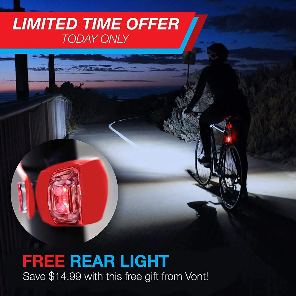 Bicycle headlight and taillight set with a separate mounting bracket on a bicycle handlebar.