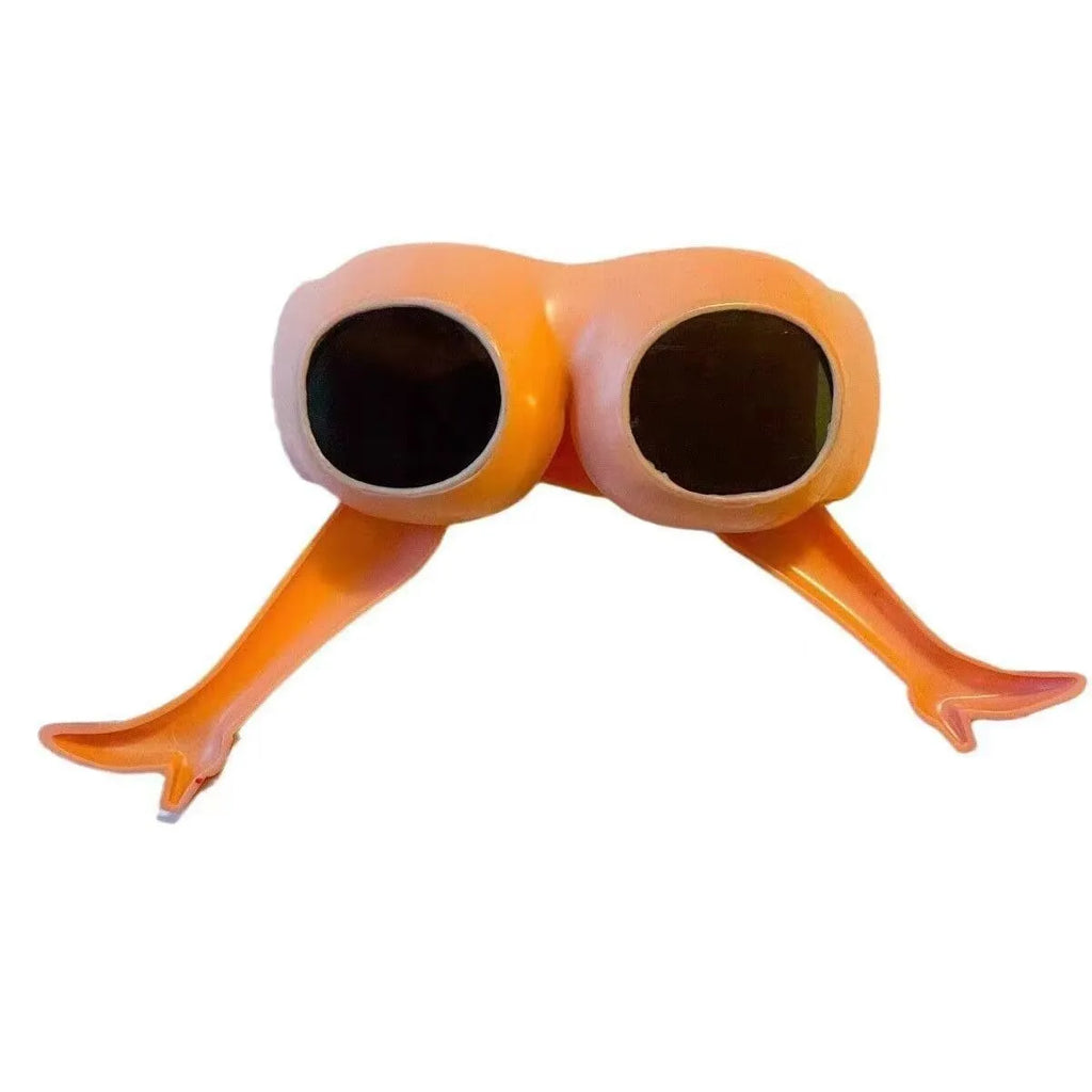 Orange personality sunglasses with leg and hip novelty design on plastic frames