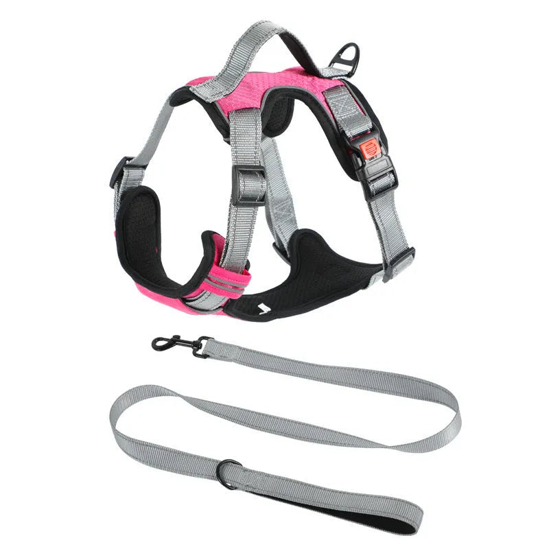 Polyester dog chest strap vest with optional hand-held rope in various colours for medium to extra-large dogs
