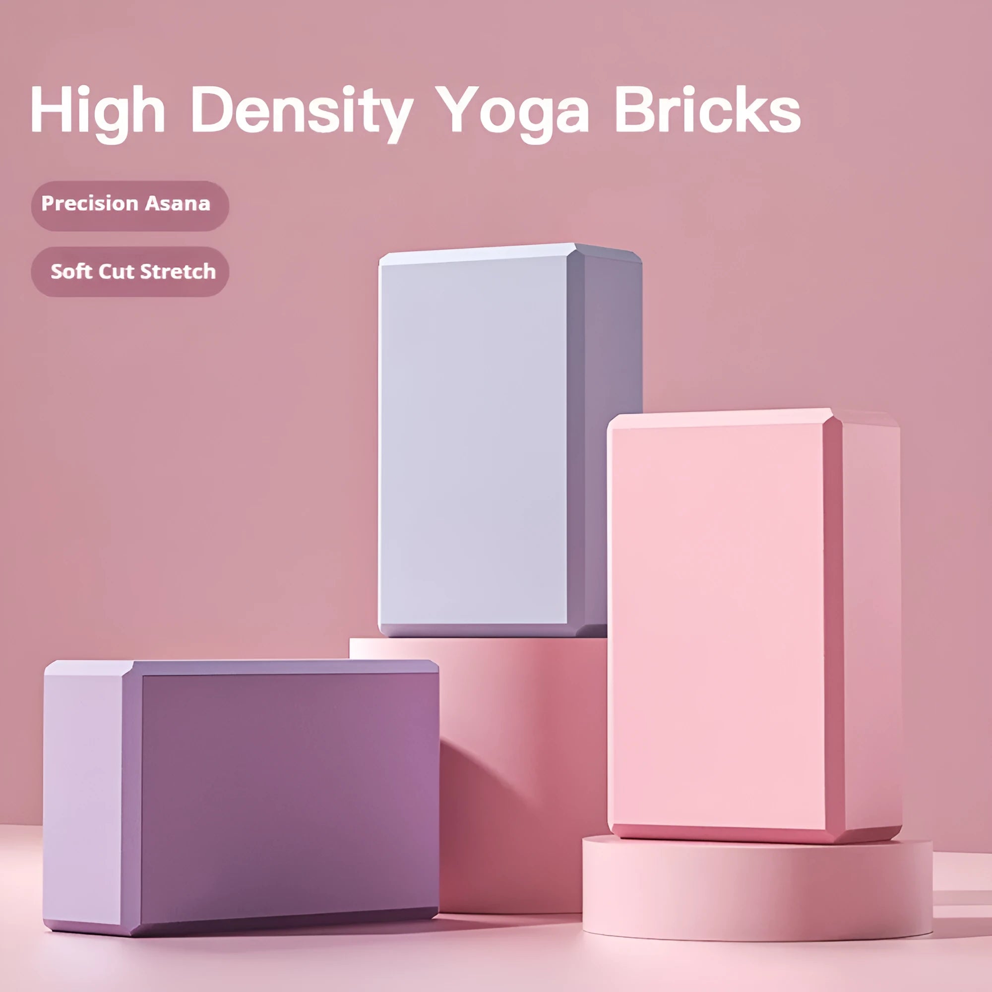 Solid colour EVA foam yoga block with ridged surface, measuring 23cm long