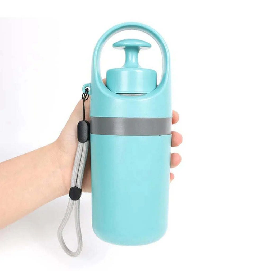 Blue and orange pet pooper scooper with claw mechanism and bag dispenser
