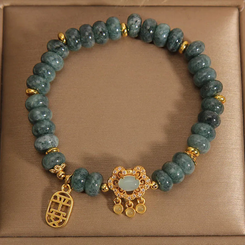 Natural emerald jade bracelet with abacus beads design and safety lock closure