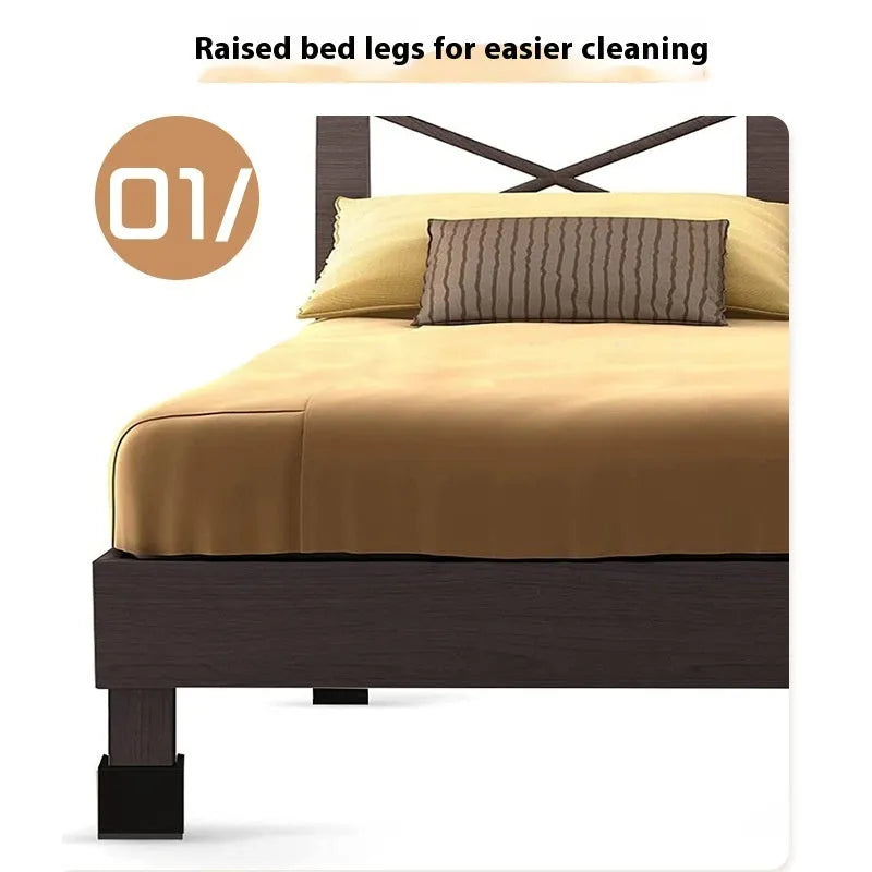 Black plastic bed foot mat set for furniture height increase in four piece pack