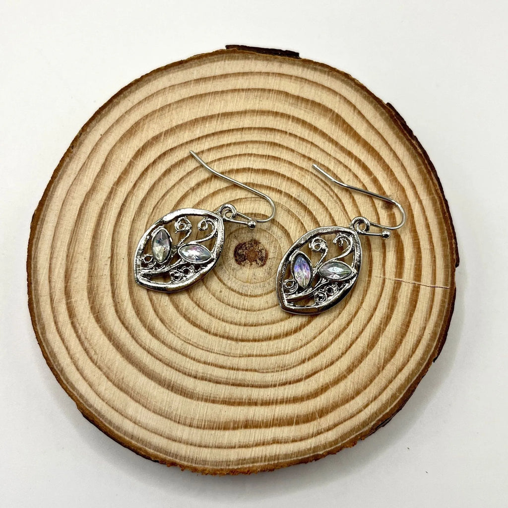 Silver colour leaves embedded colourful moonstone earrings for women with alloy construction