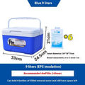 Blue aluminium foil portable insulated cooler with lid for outdoor use.