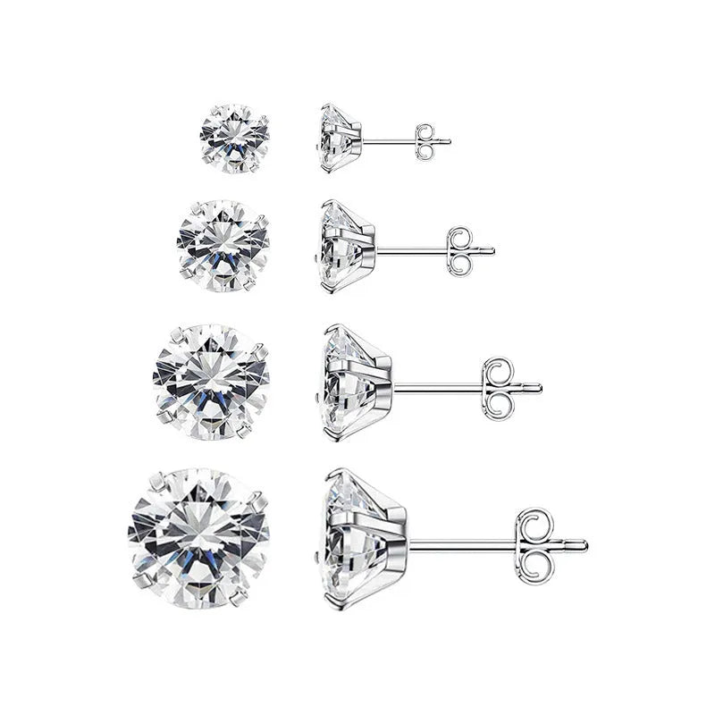 Titanium steel geometric square stud earrings with zircon detail in gold and steel colour options
