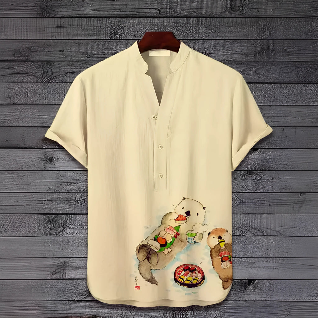 Men's short sleeve shirt with 3D digital animal print design in polyester fabric