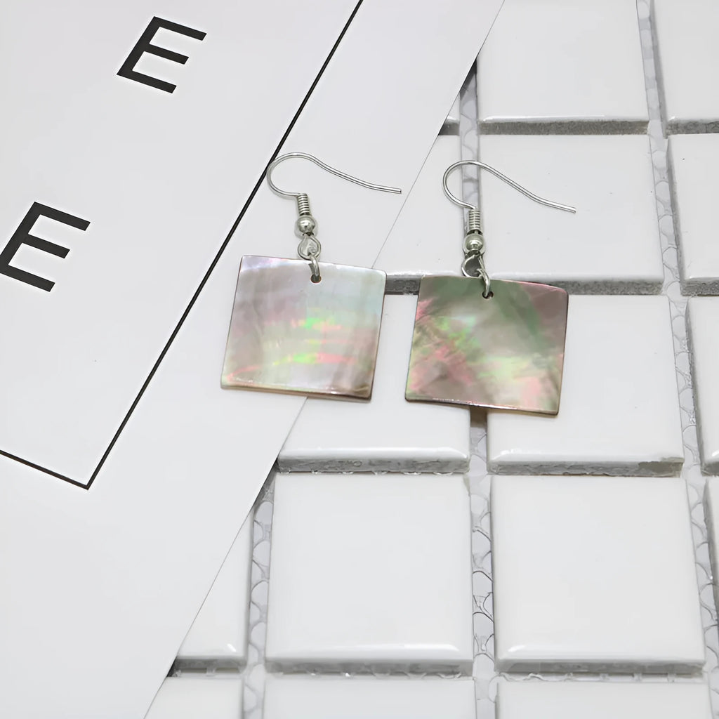 Geometric shell earrings for women with rectangular and square panther designs