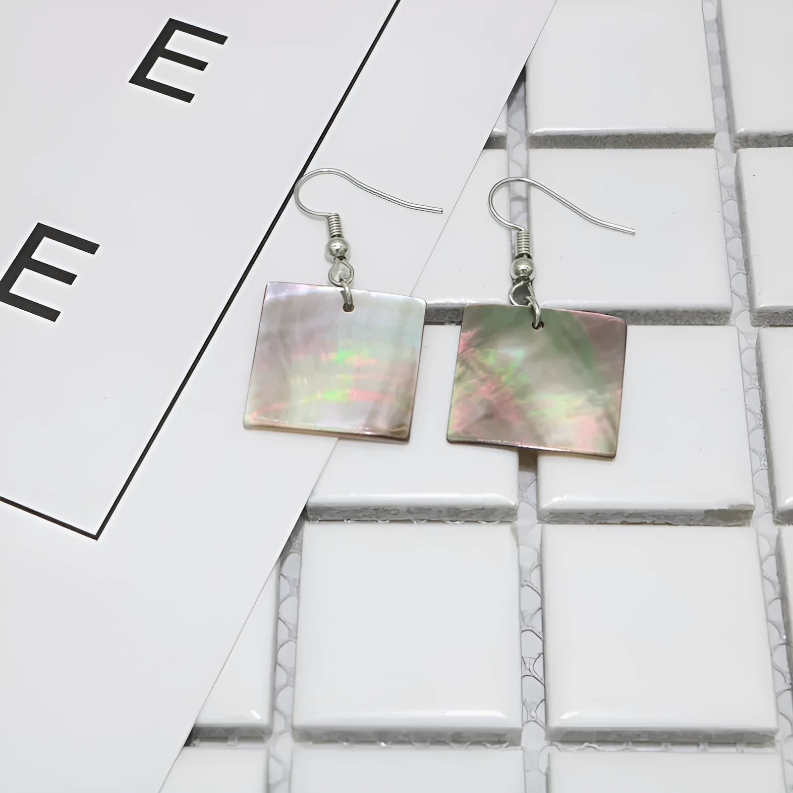 Geometric shell earrings for women with rectangular and square panther designs