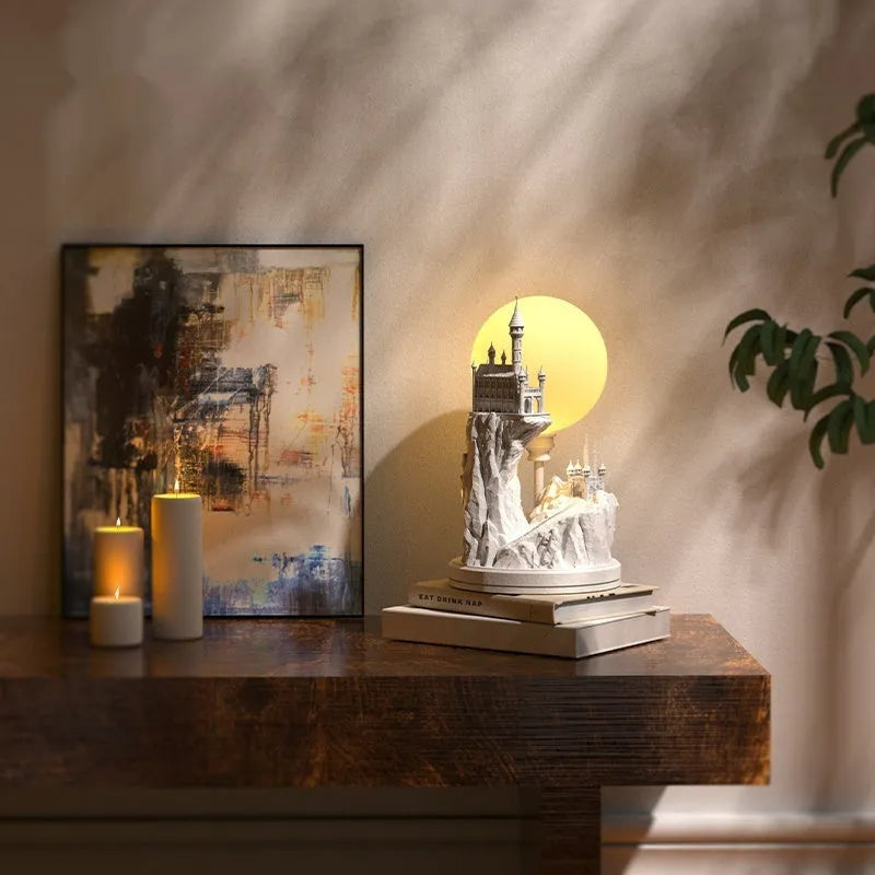 White composite gypsum table lamp with night light function on bedside table