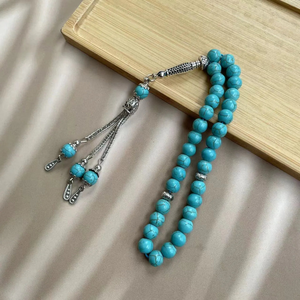 Sky blue stone Muslim prayer bracelet with 8mm beads on adjustable string
