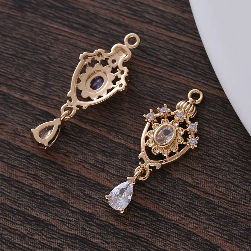 Small zircon pendant with water drop shape in electroplated copper