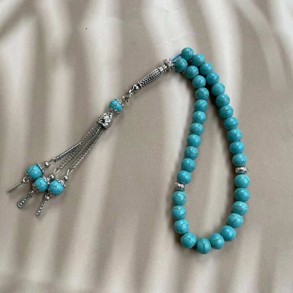 Sky blue stone Muslim prayer bracelet with 8mm beads on adjustable string