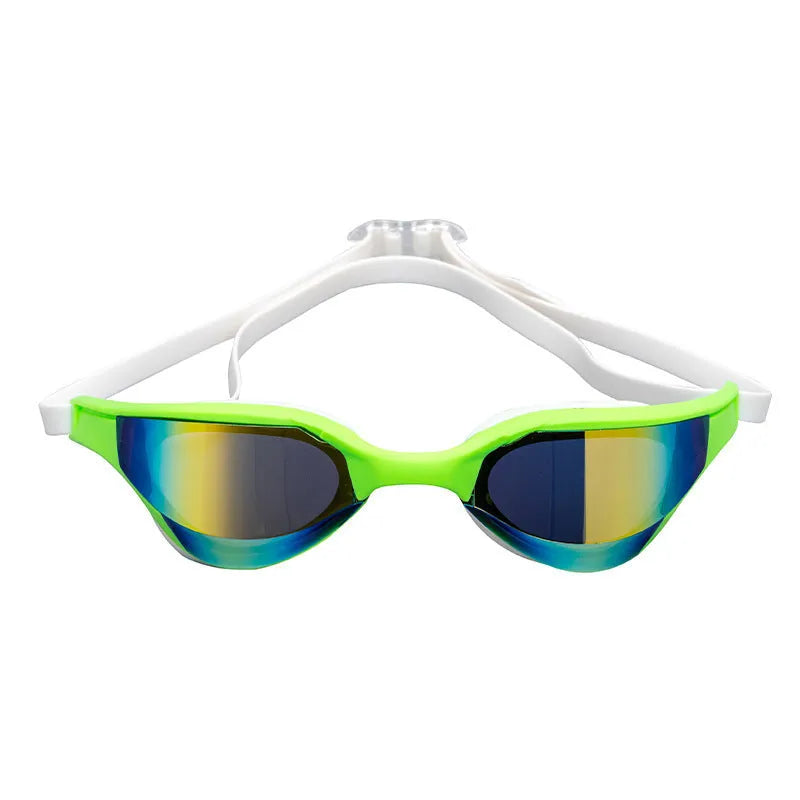 Anti-fog waterproof swimming glasses with gold plated frame and HD lenses for competitive swimming