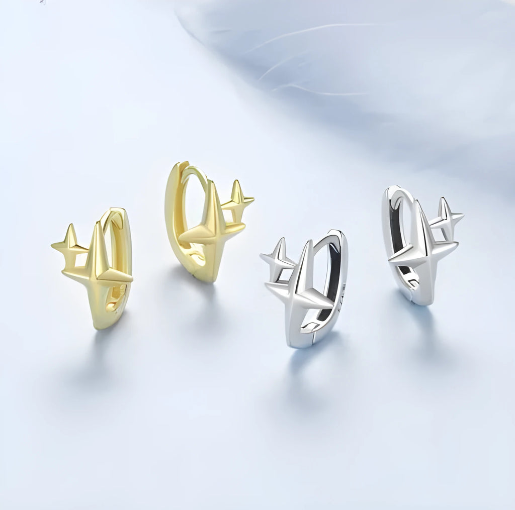 Sterling silver minimalist star ear clip accessories with oxidised finish on ear