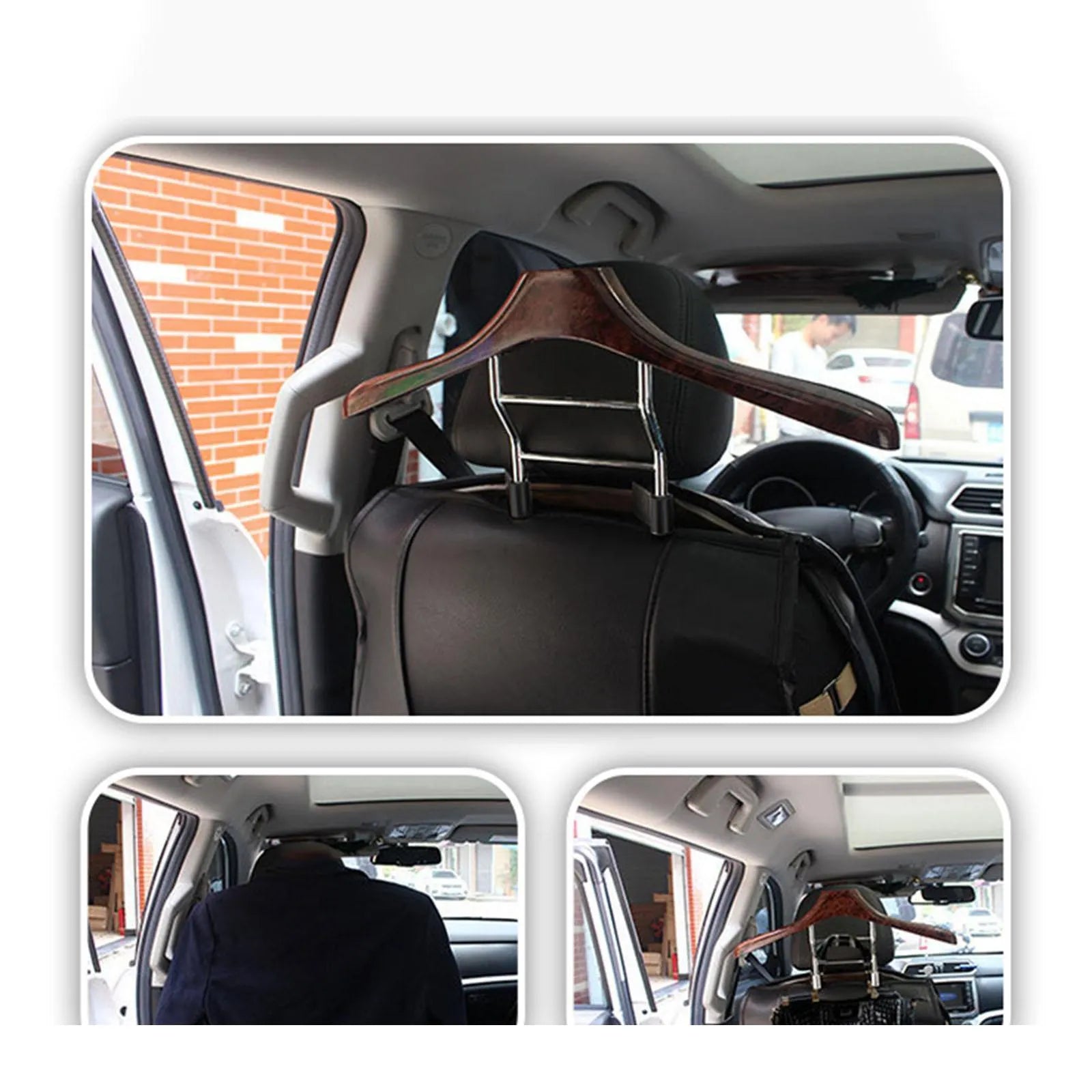Wood yellow stainless steel car mounted clothes hanger with detachable hook for suits and coats