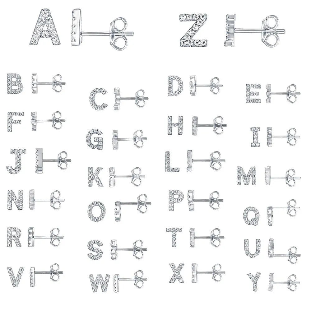 A single gold plated earring shaped like the letter A, set with small sparkling zircon stones.