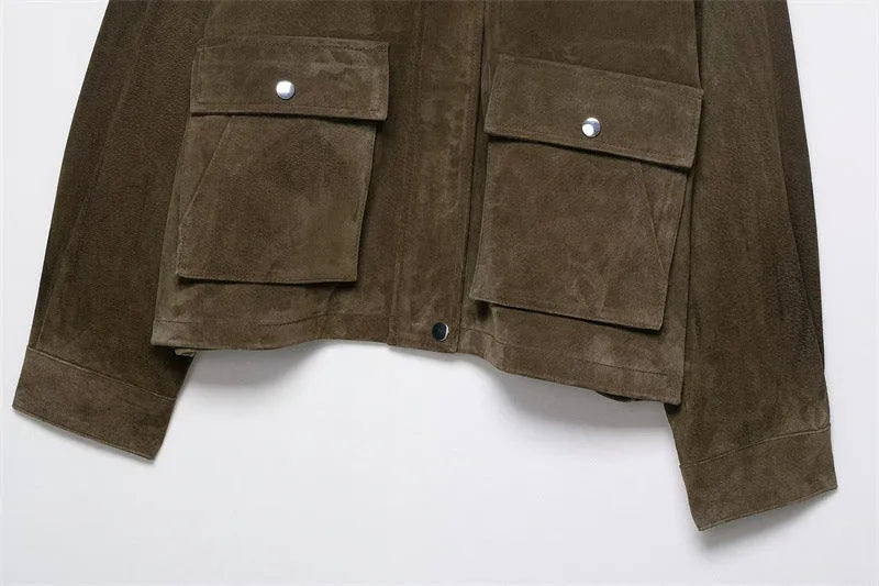 Women's regular fit PU leather jacket in a Japanese Korean casual style, shown in picture colour.