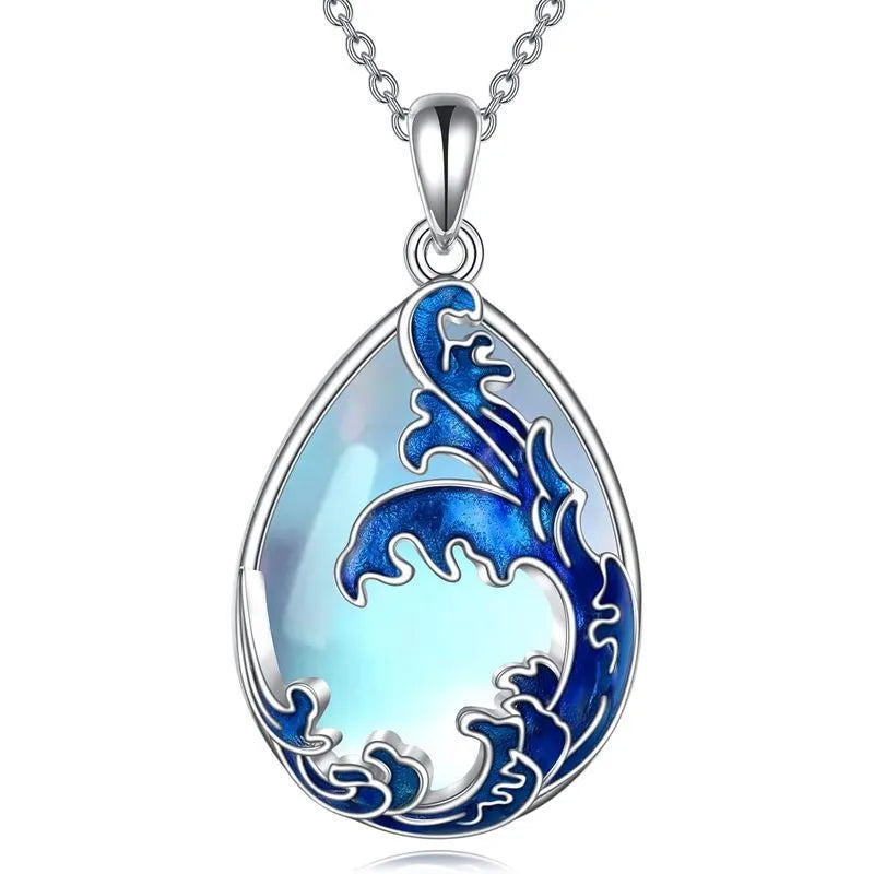 Moonstone blue heart-shaped alloy pendant necklace for women