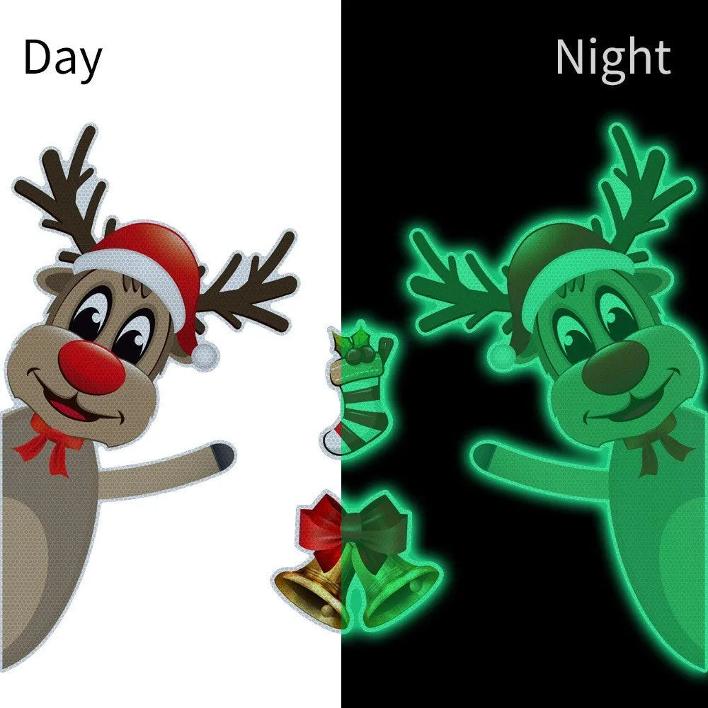 Christmas elk bell magnetic luminous reflective bumper sticker set on vehicle