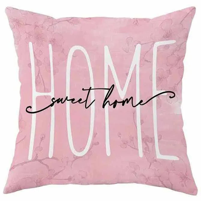 Square short velvet cushion cover with cherry blossom and letter design in 45x45cm size.