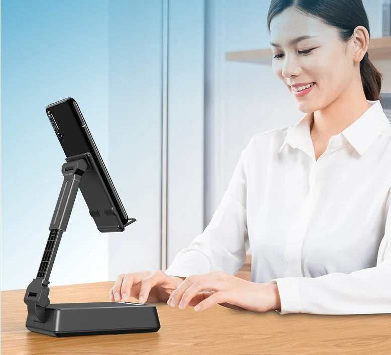 Black mobile phone broadcaster stand with Bluetooth speaker and HD microphone for live streaming desk use