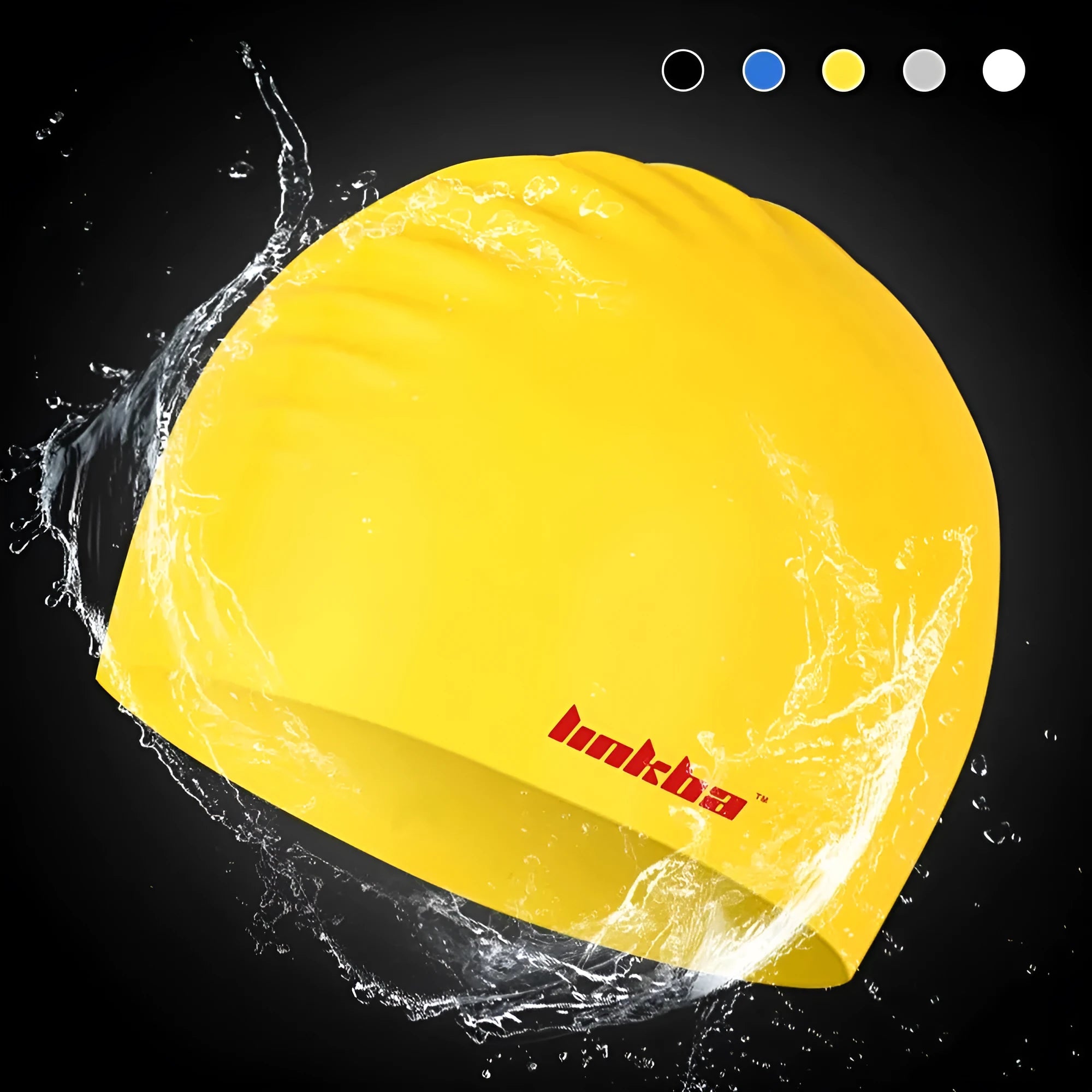 Silicone swimming cap with letter print design in multiple colour options