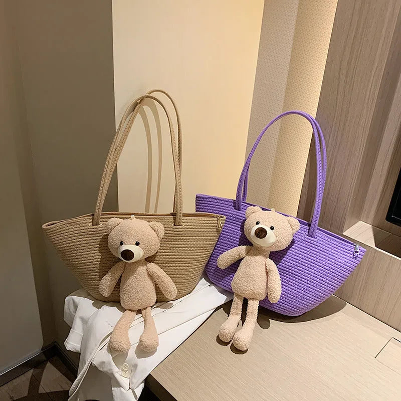 Cotton and linen woven bag with dumpling-shaped design in multiple colour options