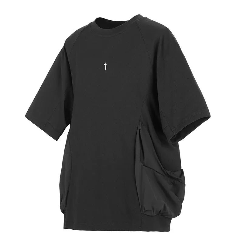 Men's loose casual cotton t-shirt with large pockets in black or grey colours