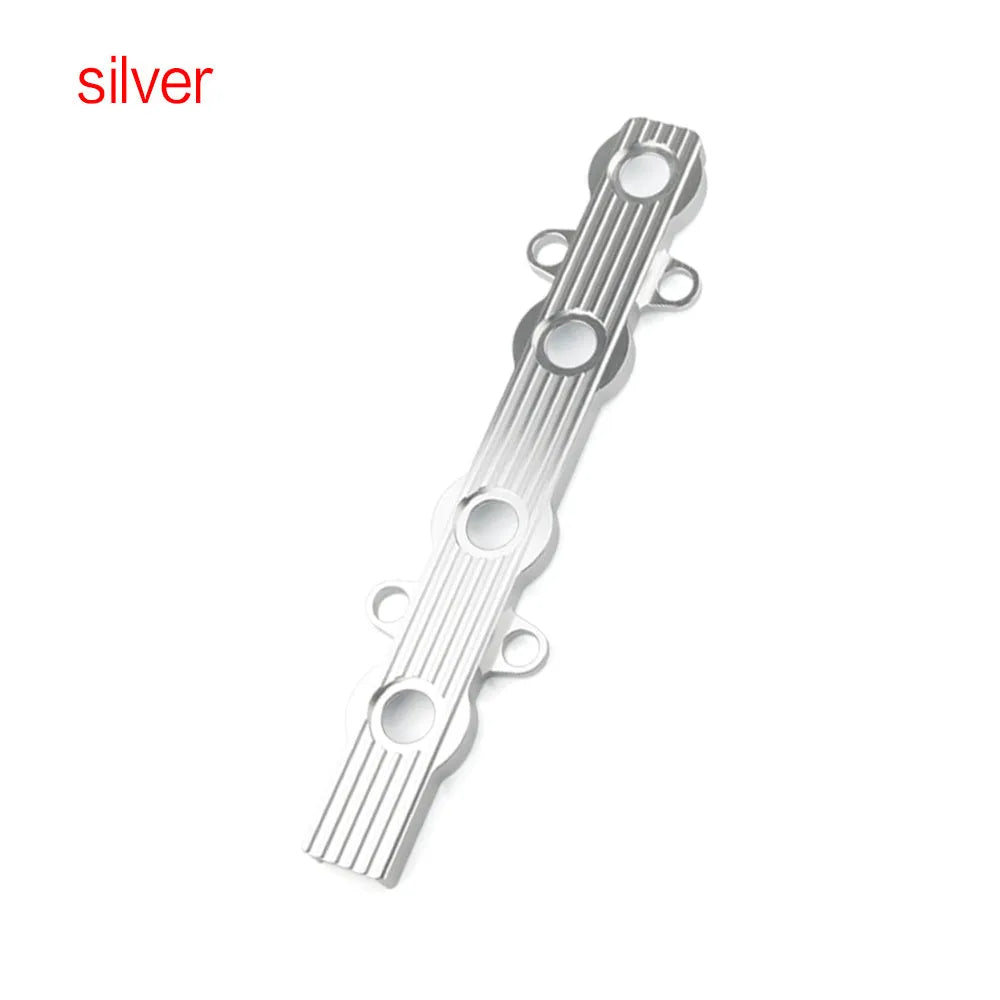 Aluminium engine harness cover in blue, red, or silver, shown with and without mounting holes.