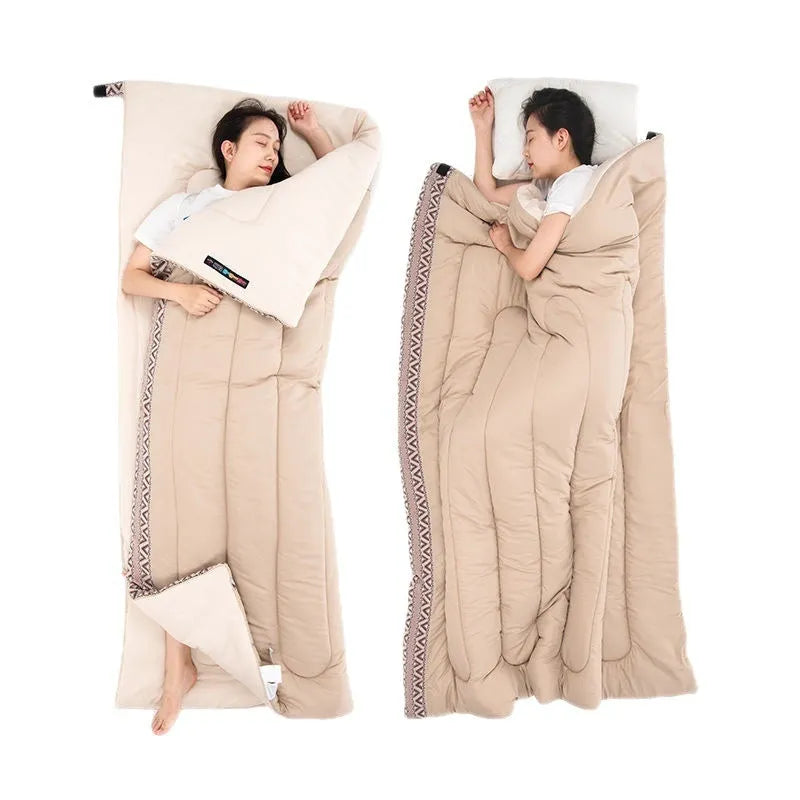 Four Seasons Universal portable hollow cotton camping sleeping bag with storage bag in swamp colour.