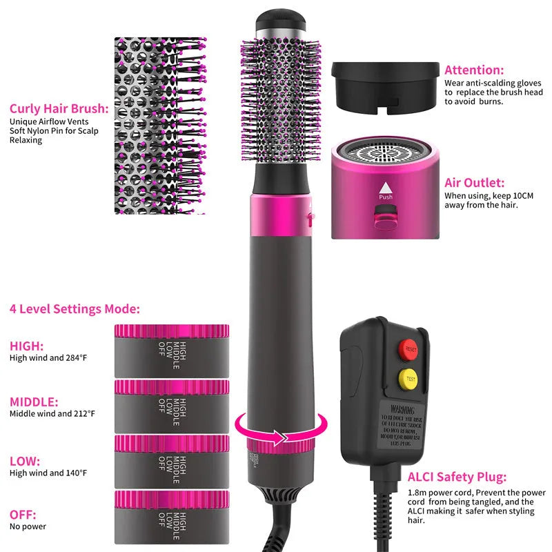 Dyson grey 5 in 1 hair dryer brush styling tool with five attachment brushes
