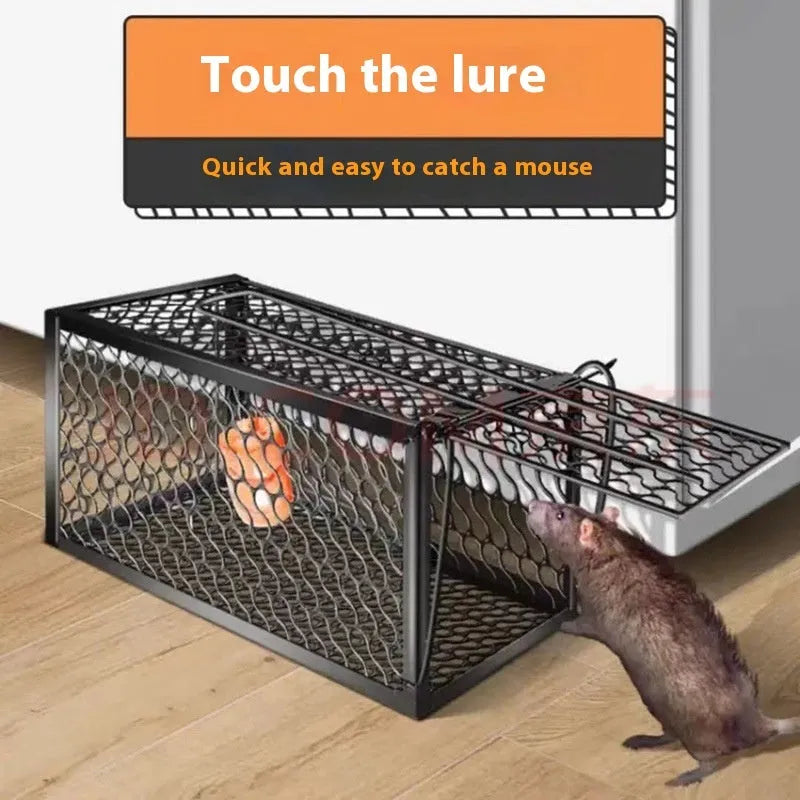 Indoor automatic mouse cage trap in metal and plastic construction with small medium large size options