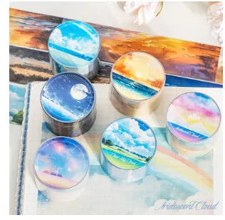 Roll of Japanese paper decorative washi tape in sky-themed colours, 30mm wide.