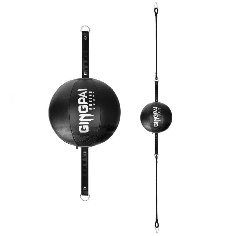 Black hanging boxing speed ball for reaction and dodge training with durable PU construction