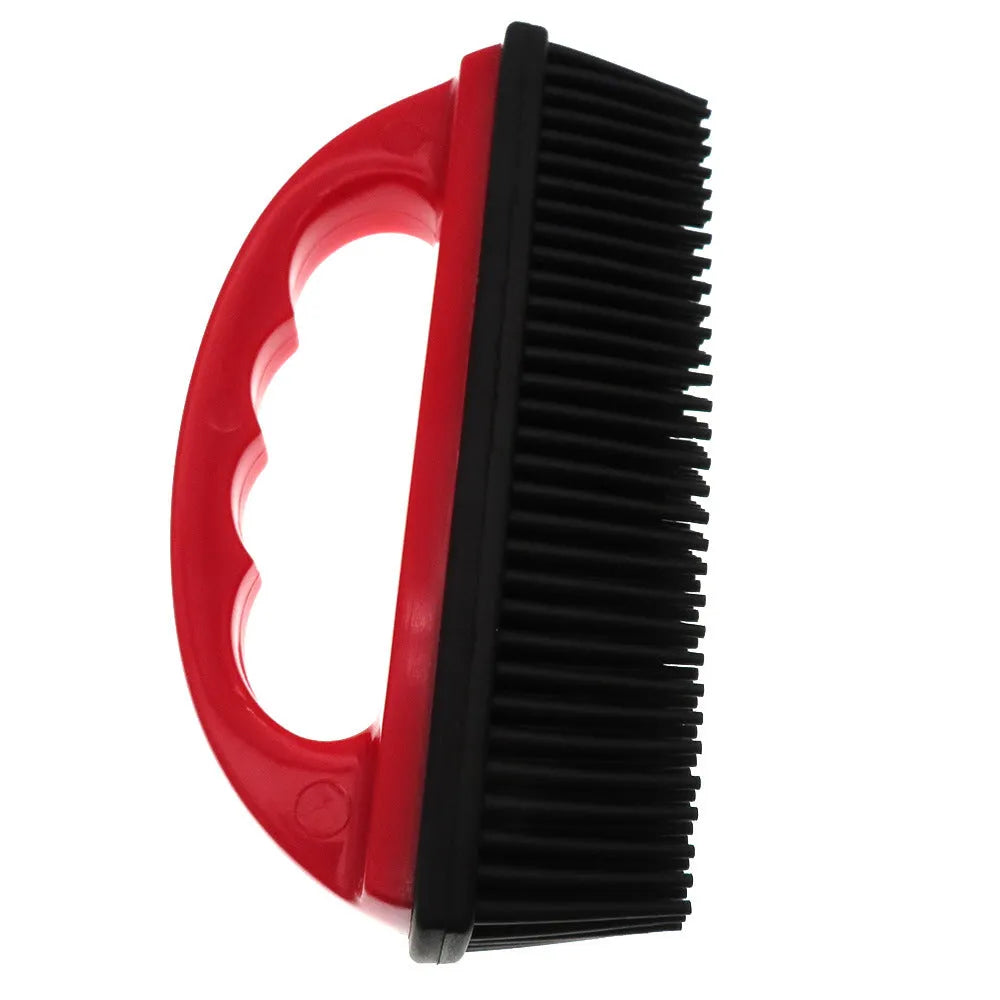 Red pet hair removal brush measuring 160mm by 85mm for grooming and carpet cleaning