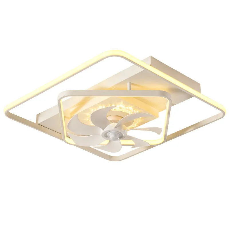 Modern thin suction ceiling fan light with acrylic lampshade and plastic blades for bedroom or living room.