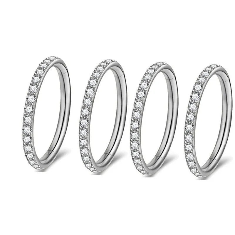 Stainless steel seamless nose ring with diamond front in multiple gauge and colour options