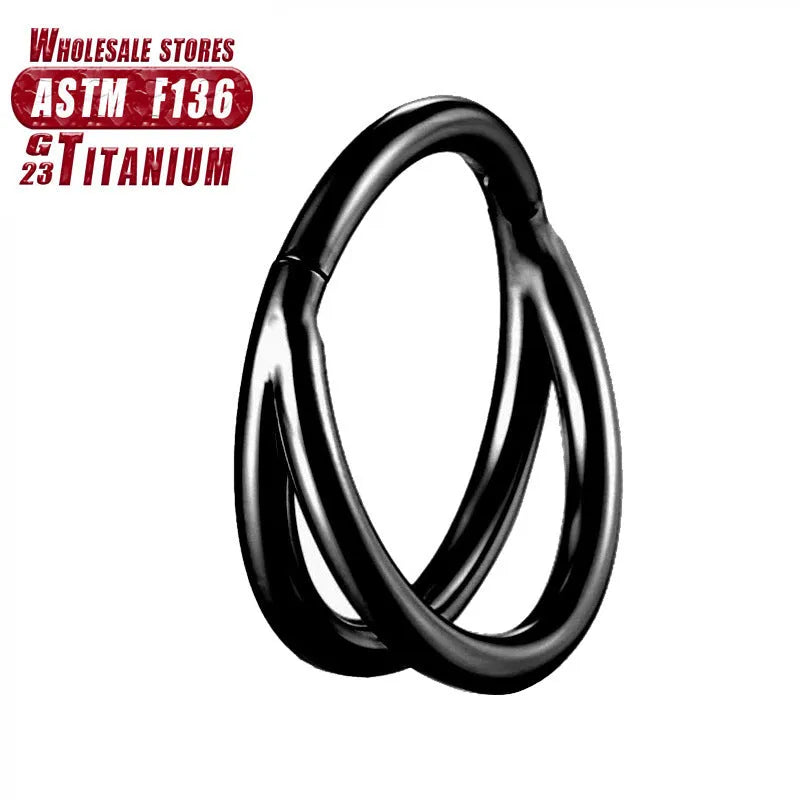 Titanium alloy fork nose ring for body piercing in silver, shown next to size options from 6mm to 12mm.