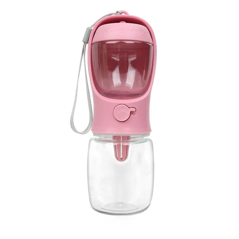 Blue portable plastic dog drinking cup with dual-use design for walks.