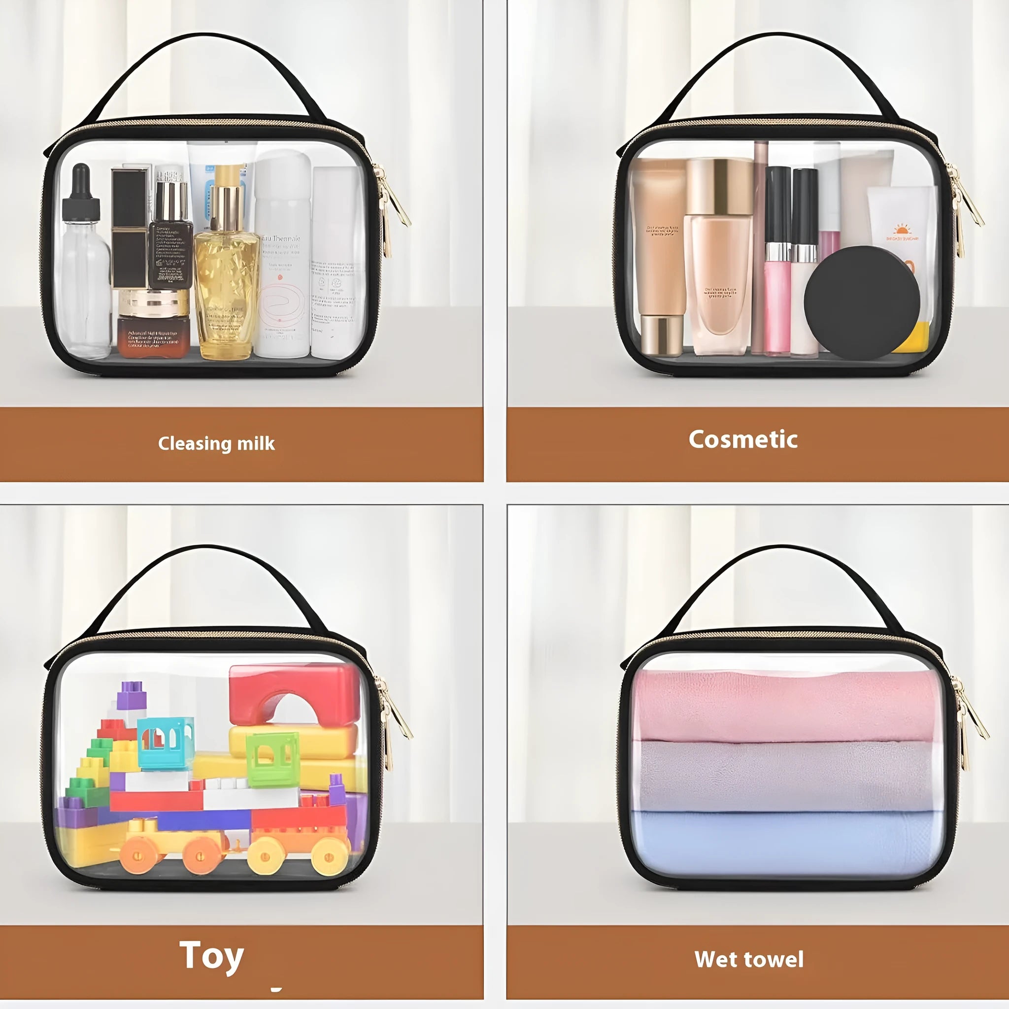 Transparent PVC lipstick storage wash bag with chain, 7.85-inch size, multiple colour options
