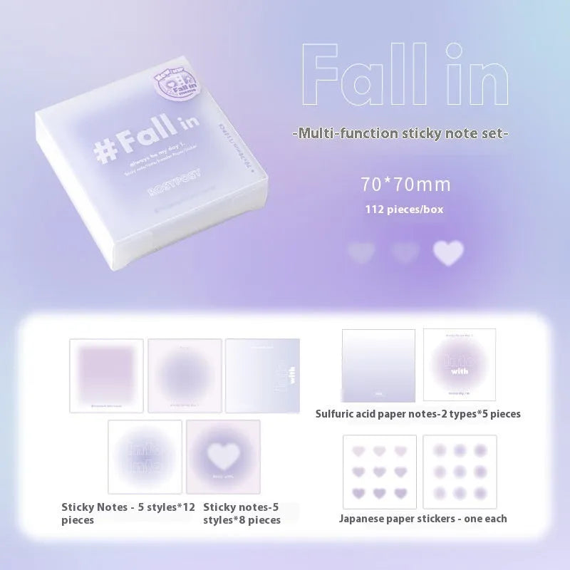 70x70mm gradient parchment multifunctional notepad showing blush, green, purple, and blue colour options