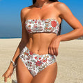 Women's printed bandeau swimsuit with triangle top and matching shorts on mannequin