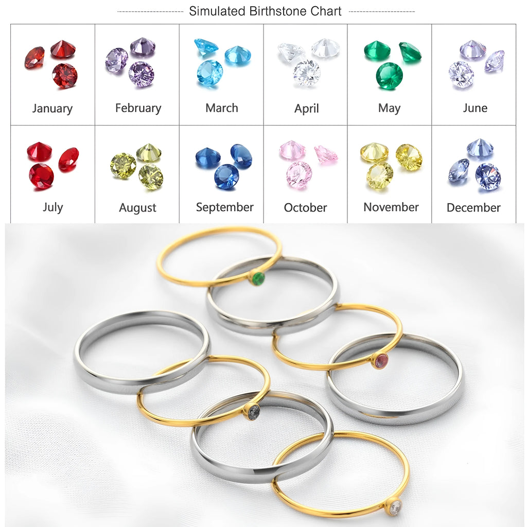 December birthstone titanium steel ring with geometric engraving, shown in gold and stone colours.